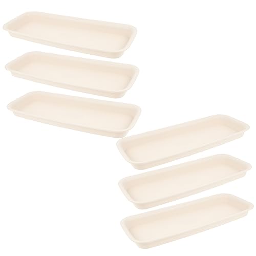 KONTONTY 6 Stück Wasserschale Untersetzer für Blumentöpfe wachsende Schalen Weiß Untertasse Tablett Pflanzschalen für Töpfe rechteckig Rechteckige Pflanzenschale Kunststoffrohstoff pp Beige von KONTONTY