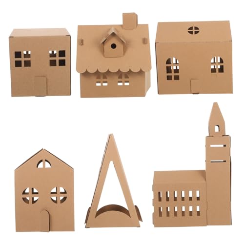 KONTONTY 6 Teiliges Kabinenmodell Puppenhaus Karton Miniaturbausatz Miniaturmodelle Karton Malerei Spielhaus Puppenhaus Montagebausätze Mini Kartonhäuser Mini Dorfhäuser Khaki von KONTONTY