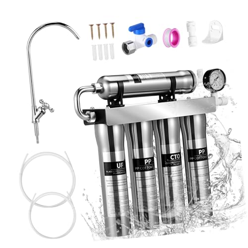 KONTONTY Edelstahl Wasserfiltersystem mit Ultrafiltration Wand und Untertischmontierbarer Trinkwasserfilter Langlebig Installieren Effiziente Sedimententfernung für Haushalt und Küche von KONTONTY