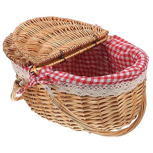 KONTONTY Geflochtener Picknickkorb Mit Griffen Und Deckel Rustikaler Weidenkorb Als Aufbewahrungskorb Für Gemüse Obst Und Spielzeug von KONTONTY