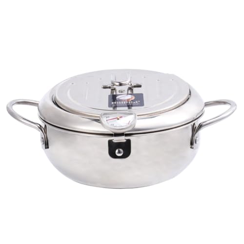 KONTONTY Küchenfritteuse mit Ölfilter und Thermometer Universeller Frittiertopf für Induktionsherd und Gasherd Silber für Gleichmäßige Wärmeverteilung und Einfache Handhabung von KONTONTY