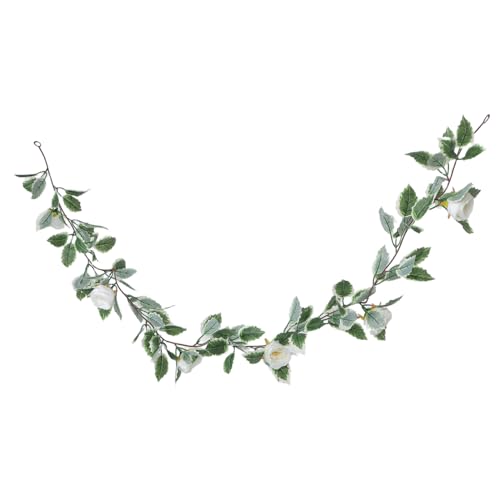 KONTONTY Künstliche Rosen Girlande mit Seidenblumen Langlebige Wetterfeste Weihnachtsdekoration für Tür Kamin und Fenster Vielseitige Realistische Grüne Hängegirlande für Hochzeit und Party von KONTONTY