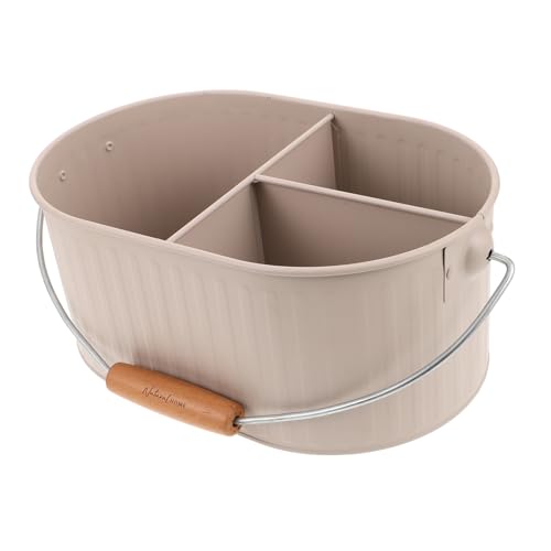 KONTONTY Metall-badezimmer-organizer mit Holzgriff Großer Aufbewahrungseimer für Badutensilien Handtücher und Waschraum-zubehör Minimalistisches Design Vielseitiger Waschräumeimer von KONTONTY