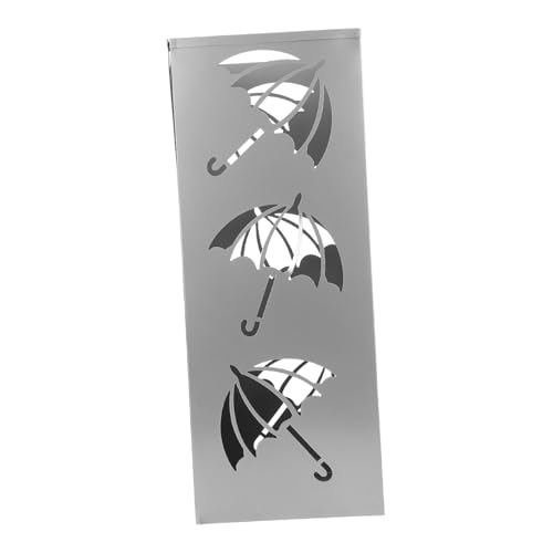 KONTONTY Moderner Metall regenschirmständer mit Hohlmuster Platzsparender Gehstock Schirmhalter für Eingangsbereich Praktischer Aufbewahrungseimer mit Wasserauffangfunktion Silberfarbener von KONTONTY
