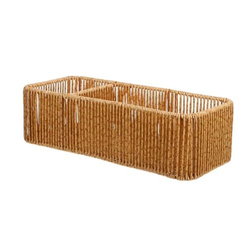KONTONTY Multifunktionaler Aufbewahrungskorb aus Kunststoff mit Fächern Handgeflochten Eleganter Hohlraum-design Badezimmer Organizer für Taschentücher Fernbedienung und Snacks Hellbraun von KONTONTY