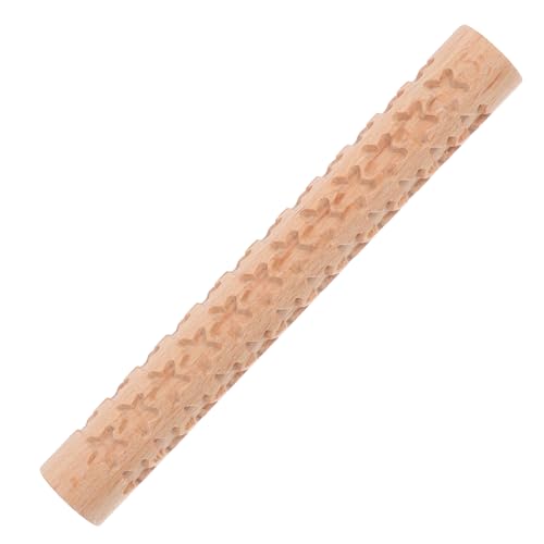 KONTONTY Nudelholz Werkzeug Holz-Keramik-Stempelwerkzeug Töpferstempel -Walze Fondant Rolling Pin Tonstrukturwalzenholz Knödel Nudelholz Graviertes Nudelholz für Teig hölzern Beige von KONTONTY