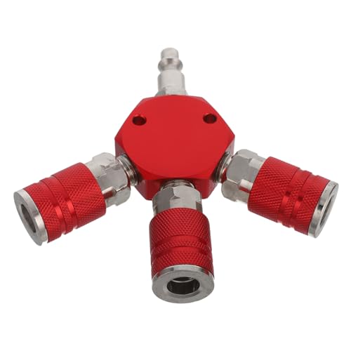 KONTONTY Roter Aluminium Pneumatik Verteiler Anschluss für Luftkompressor Schlauchsplitter Industrielle Rohrleitung Kupplung von KONTONTY