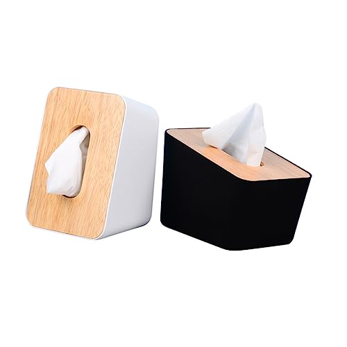 KONTONTY Tissue Box mit Holzdeckel für Zuhause und Büro Eleganter Taschentuchhalter Weiß Schützt Papiertücher Hält Ihre Arbeitsfläche Sauber und Ordentlich von KONTONTY