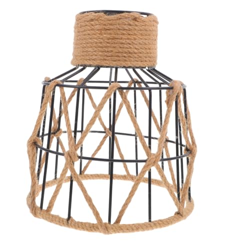 KONTONTY Vintage Boho Lampenschirm aus Metall mit Hanfseil Umwicklung Rustikale Industrie Hängeleuchte Dekorativer Lampenschutz Käfig für Bar Wohnzimmer Beleuchtung von KONTONTY