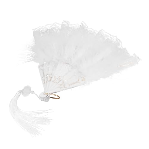 KONTONTY Vintage Spitzen Faltfächer Damen Handfächer mit Feder und Quaste Leichter Tragbarer Brautfächer für Party Cosplay und Sommer Doppelseitiger Dekorativer Fächer für Mädchen und von KONTONTY