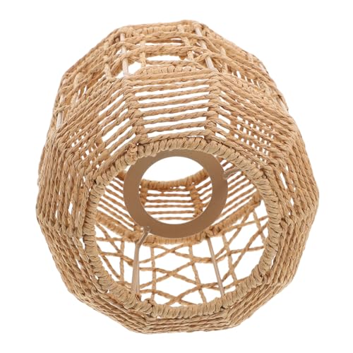 KONTONTY Woven Paper Rope Lampenschirm Handgefertigt Imitation Rattan Pendelleuchte Dekorativer Leuchtenschirm Rustikal Für Esszimmer Wohnzimmer von KONTONTY