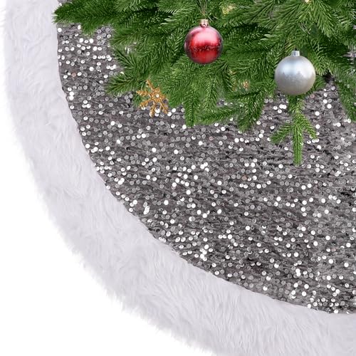 KONVINIT Grau Weihnachtsbaumdecke Rund Pailletten Christbaumdecke Luxus Weihnachtsbaumrock Weihnachtsbaum Teppich Weihnachtsdekoration,78cm/90cm/122cm KONVINIT Grau Weihnachtsbaumdecke Rund Pailletten Christbaumdecke Luxus Weihnachtsbaumrock Weihnachtsbaum Teppich Weihnachtsdekoration,78cm/90cm/122cm von KONVINIT