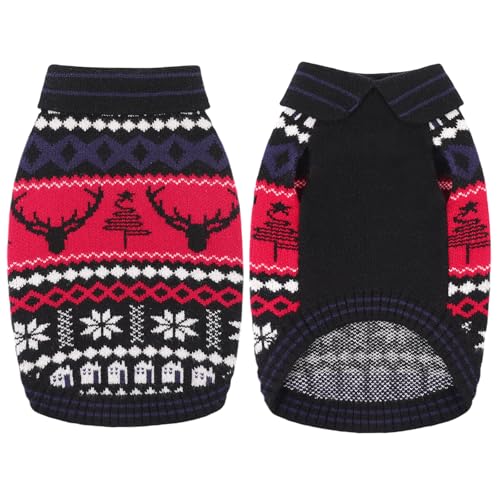 KONVINIT Hundepullover Weihnachten für kleine Hunde, Größen XS bis 2XL,Weihnachtspullover mit Rentier, Schneeflocken & Tannenbaum Pflegeleicht & Dehnbar von KONVINIT