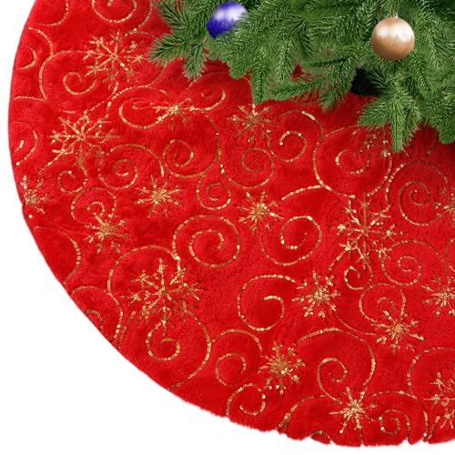 KONVINIT Rot Weihnachtsbaumdecke Plüsch Christmasbaumdecke Kunstfell Weihnachtsbaumteppich Rund Weihnachtsbaum Rock Weihnachtsdeko mit Gold Pailletten Schneeflocke,78cm/90cm/122cm KONVINIT Rot Weihnachtsbaumdecke Plüsch Christmasbaumdecke Kunstfell Weihnachtsbaumteppich Rund Weihnachtsbaum Rock Weihnachtsdeko mit Gold Pailletten Schneeflocke,78cm/90cm/122cm von KONVINIT
