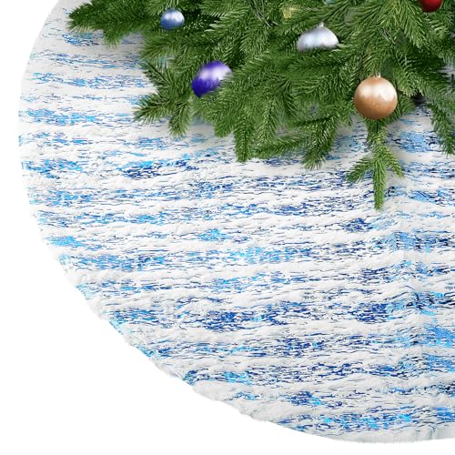 KONVINIT Rund Weihnachtsbaumdecke Blau Plüsch Weihnachtsbaumteppich aus Kunstfell Tannenbaum Decke Weihnachtsbaum Röcke Ornaments für Weihnachten Baum Rock Deko,78cm Blue von KONVINIT