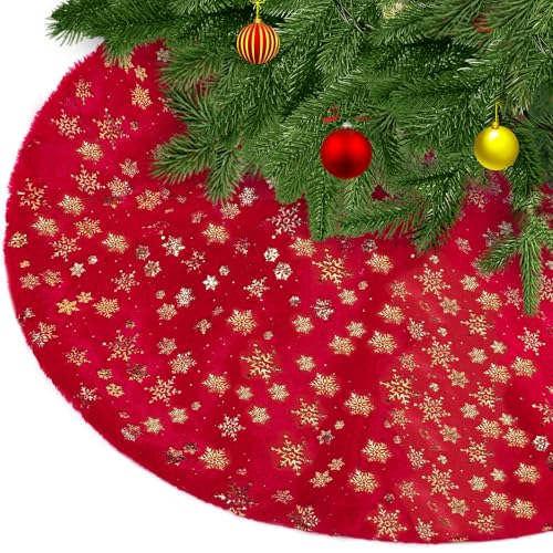 KONVINIT Weihnachtsbaum Rock Rot Weihnachtsbaumdecke Round Plüsch Christmasbaumdecke Glitzer Schneeflocke Fell Weihnachtsbaum Teppich Weihnachtsbaum Boden Deko,78cm/90cm/122cm KONVINIT Weihnachtsbaum Rock Rot Weihnachtsbaumdecke Round Plüsch Christmasbaumdecke Glitzer Schneeflocke Fell Weihnachtsbaum Teppich Weihnachtsbaum Boden Deko,78cm/90cm/122cm von KONVINIT
