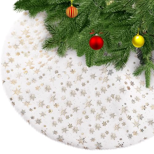 KONVINIT Weihnachtsbaum Rock Weiss Weihnachtsbaumdecke Round Plüsch Christmasbaumdecke Glitzer Schneeflocke Fell Weihnachtsbaum Teppich Weihnachtsbaum Boden Deko,78cm/90cm/122cm von KONVINIT