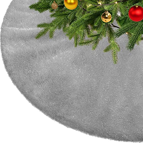 KONVINIT Weihnachtsbaumdecke Grau Plüsch Christmasbaumdecke Glitzer Kunstfell Weihnachtsbaumteppich Rund Weihnachtsbaum Rock Tannenbaum Decke,78cm/90cm/122cm von KONVINIT