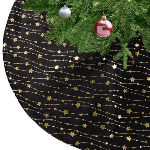 KONVINIT Weihnachtsbaumdecke Rund Schwarz Plüsch Christmasbaumdecke mit Sternen Weihnachtsbaum Rock aus Kunstfell für Christbaumständer Teppich,Weihnachtsdekoration,90cm Black von KONVINIT