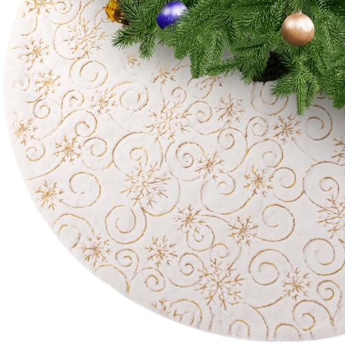 KONVINIT Weihnachtsbaumdecke Weiß Plüsch Christmasbaumdecke Kunstfell Weihnachtsbaumteppich Rund Weihnachtsbaum Rock Weihnachtsdeko mit Gold Pailletten Schneeflocke,78cm/90cm/122cm KONVINIT Weihnachtsbaumdecke Weiß Plüsch Christmasbaumdecke Kunstfell Weihnachtsbaumteppich Rund Weihnachtsbaum Rock Weihnachtsdeko mit Gold Pailletten Schneeflocke,78cm/90cm/122cm von KONVINIT