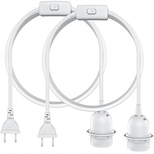 2 Stück E27 Lampenfassung mit Kabel,E27 Fassung mit Schalter und Stecker,Lampenfüße mit 3m Kabel Netzkabel Schraubring für Lampenaufhängung Pendelleuchte Hängeleuchte-Weiß von KONYEN