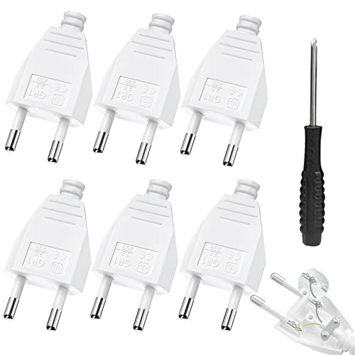 6 Stücke Eurostecker Flach, Flacher Stecker mit Schraubendreher -Einfach Zu Installieren, Stromstecker Flach (220V, 2.5A) Verwenden Sicherheitsmaterial - Weiß von KONYEN