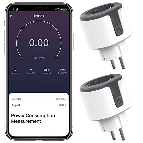 WLAN Smart Steckdose, Smart Home WiFi Steckdose mit Sprachsteuerung Kompatibel Alexa, Google Assistant, APP Fernbedienung Smart Plug mit Stromverbrauch Strommessung und Zeitschaltuhr,2,4GHz, 2 Stücke von KONYEN