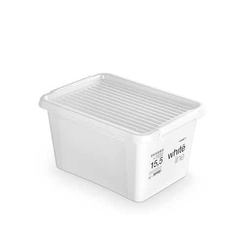 KONZEPT 15,5 L Aufbewahrungsbox mit Deckel und stabilen Clips – Stapelbar, robust & in elegantem Weiß – Ideal für Kleidung, Spielzeug & Lebensmittel von KONZEPT