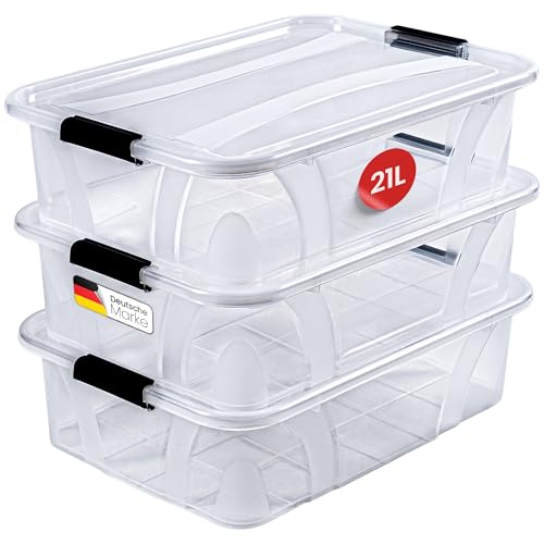 KONZEPT Aufbewahrungsbox mit Deckel (21L-3er Set), BPA-frei, robuster Verschlussclips von KONZEPT
