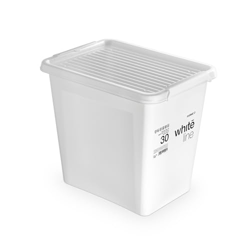KONZEPT 30 L Aufbewahrungsbox mit Deckel und stabilen Clips – Stapelbar, robust & in elegantem Weiß – Ideal für Kleidung, Spielzeug & Lebensmittel KONZEPT 30 L Aufbewahrungsbox mit Deckel und stabilen Clips – Stapelbar, robust & in elegantem Weiß – Ideal für Kleidung, Spielzeug & Lebensmittel von KONZEPT