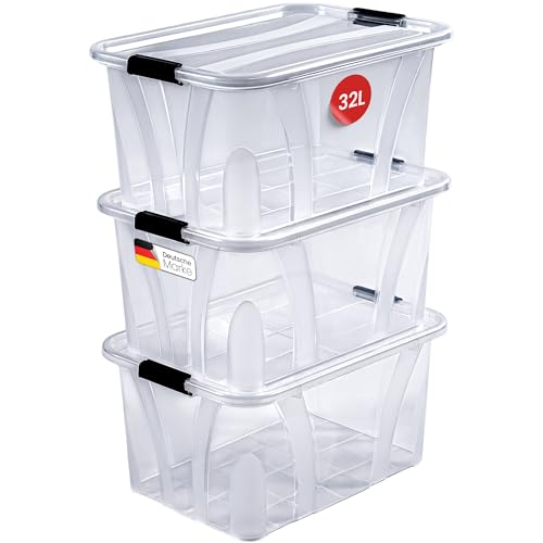 KONZEPT Aufbewahrungsbox mit Deckel (32L-3er Set), BPA-frei, robuster Verschlussclips von KONZEPT