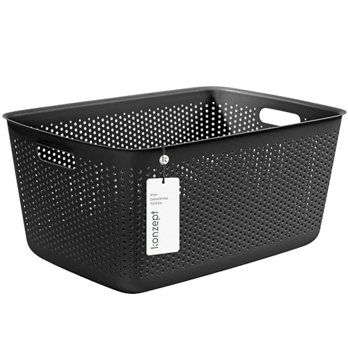 KONZEPT Aufbewahrungsbox 45l, Aufbewahrungskorb aus Kunststoff mit Griff, perforierte, schwarz Boxen zur Aufbewahrung KONZEPT Aufbewahrungsbox 45l, Aufbewahrungskorb aus Kunststoff mit Griff, perforierte, schwarz Boxen zur Aufbewahrung von KONZEPT