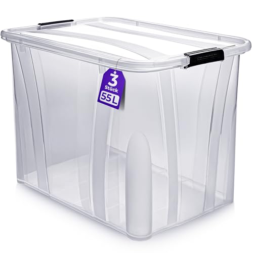 KONZEPT Aufbewahrungsbox mit Deckel (55L-3er Set), BPA-frei, robuster Verschlussclips von KONZEPT