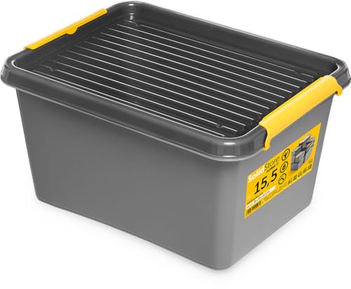 KONZEPT Aufbewahrungsbox mit Deckel 15 L – inkl. beschriftbaren Etiketten, aus hochwertigem Kunststoff, stapelbar und stabilen Verschlussclips, ideal für Keller, Werkstatt, Garage KONZEPT Aufbewahrungsbox mit Deckel 15 L – inkl. beschriftbaren Etiketten, aus hochwertigem Kunststoff, stapelbar und stabilen Verschlussclips, ideal für Keller, Werkstatt, Garage von KONZEPT