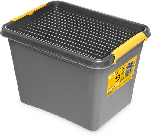 KONZEPT Aufbewahrungsbox mit Deckel 19 L – inkl. beschriftbaren Etiketten, aus hochwertigem Kunststoff, stapelbar und stabilen Verschlussclips, ideal für Keller, Werkstatt, Garage KONZEPT Aufbewahrungsbox mit Deckel 19 L – inkl. beschriftbaren Etiketten, aus hochwertigem Kunststoff, stapelbar und stabilen Verschlussclips, ideal für Keller, Werkstatt, Garage von KONZEPT