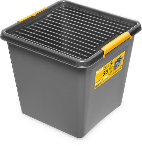 KONZEPT Aufbewahrungsbox mit Deckel 36 L – inkl. beschriftbaren Etiketten, aus hochwertigem Kunststoff, stapelbar und stabilen Verschlussclips, ideal für Keller, Werkstatt, Garage KONZEPT Aufbewahrungsbox mit Deckel 36 L – inkl. beschriftbaren Etiketten, aus hochwertigem Kunststoff, stapelbar und stabilen Verschlussclips, ideal für Keller, Werkstatt, Garage von KONZEPT