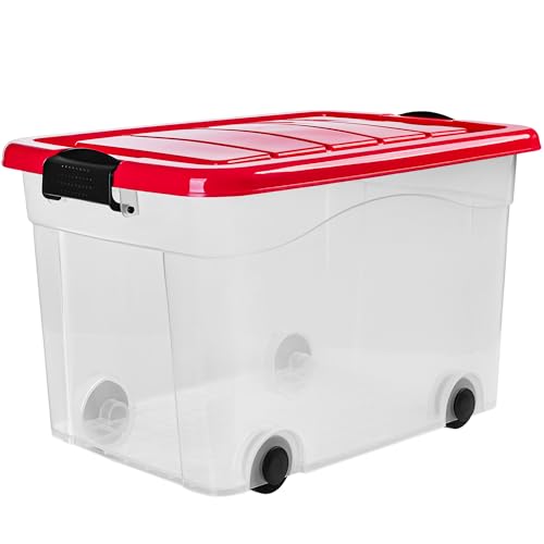 KONZEPT Aufbewahrungsbox mit Deckel & Rollen Set 3 Stk. 53X40x32cm 40L, Transparent, Stapelboxen mit Deckel, Vielseitig Einsetzbar zu Hause & Büro von KONZEPT