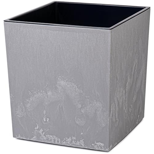 KONZEPT Blumenkübel mit Einsatz, XL 40x40x40 cm – UV-beständig & wetterfest, aus 100 % recyceltem Kunststoff – Pflanzkübel in grau Beton-Optik für Garten, Balkon & Terrasse von KONZEPT