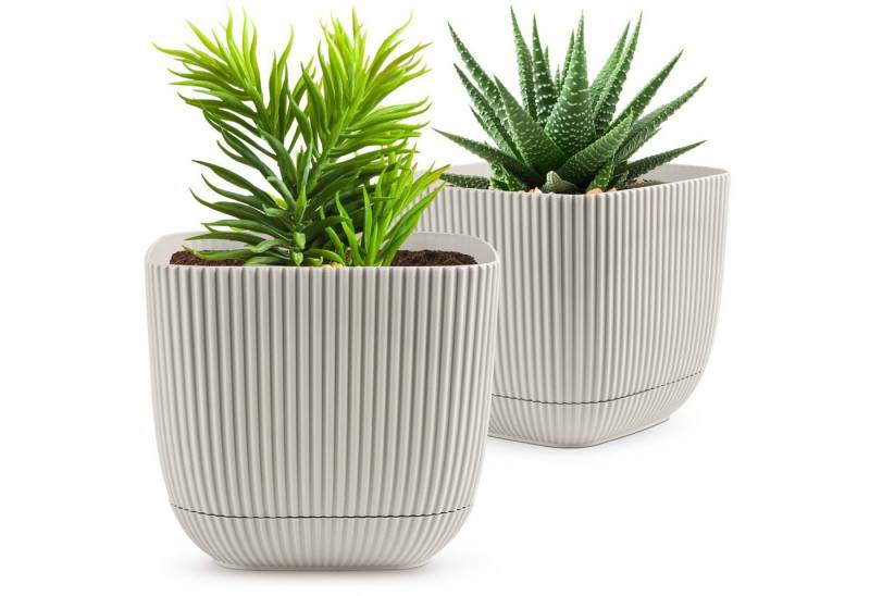 KONZEPT Blumentopf 2-er set Blumentopf mit Untersetzer, Übertopf Kunststoff, 2IN1 – Der fest integrierte Untersetzer sammelt überschüssiges Wasser von KONZEPT