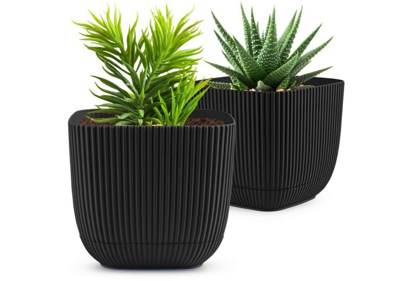 KONZEPT Blumentopf 2-er set Blumentopf mit Untersetzer, Übertopf Kunststoff, 2IN1 – Der fest integrierte Untersetzer sammelt überschüssiges Wasser von KONZEPT
