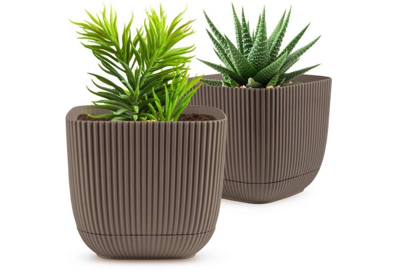 KONZEPT Blumentopf 2-er set Blumentopf mit Untersetzer, Übertopf Kunststoff, 2IN1 – Der fest integrierte Untersetzer sammelt überschüssiges Wasser von KONZEPT