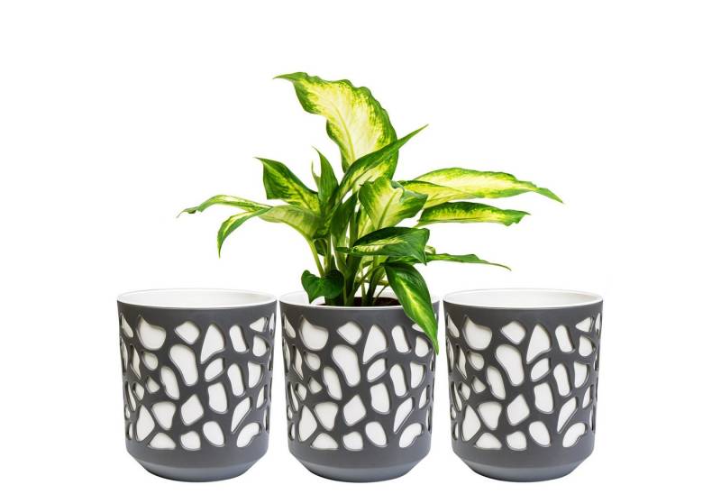 KONZEPT Blumentopf 3er Set Blumentopf klein, Übertopf Ø 14cm, Pflanzentopf für Zimmerpflanzen aus Plastik von KONZEPT