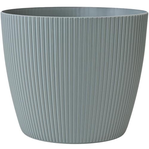 KONZEPT Blumentopf groß, grau, gerillte Struktur 26cm, Übertöpfe für Zimmerpflanzen aus Kunststoff ideal für Wohnzimmer, Küche und Balkon von KONZEPT