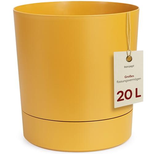 KONZEPT Blumentopf mit Untersetzer 32,5 cm - großer Übertopf aus Kunststoff für Zimmerpflanzen, modern und wetterfest, für Innen und Außen, Gelb KONZEPT Blumentopf mit Untersetzer 32,5 cm - großer Übertopf aus Kunststoff für Zimmerpflanzen, modern und wetterfest, für Innen und Außen, Gelb von KONZEPT