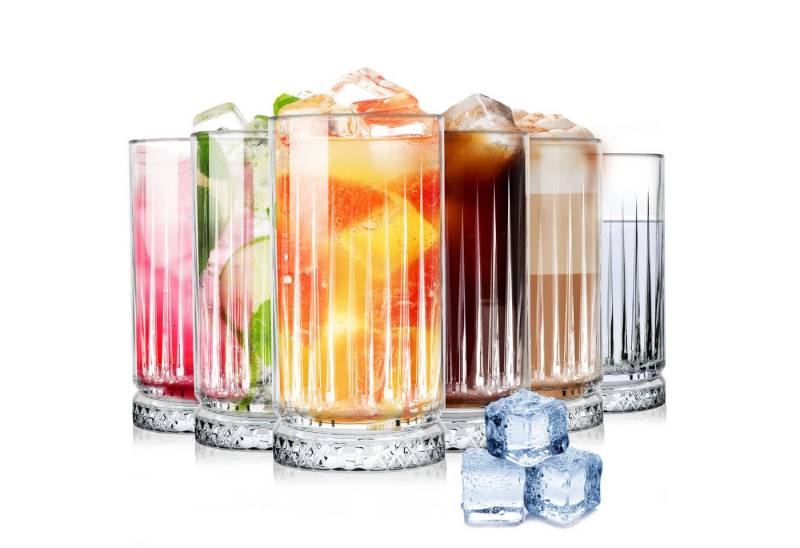 KONZEPT Cocktailglas Longdrinkgläser Set 450 ml Geriffelte Gläser für Cocktail Eiskaffee, Geriffelt von KONZEPT