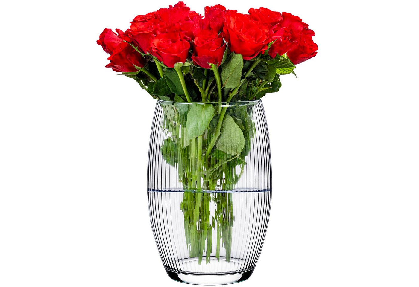 KONZEPT Dekovase Glasvase 20 cm – geriffelte Struktur, elegant, für Blumen & Deko (1 St), Stabiler Standfuß, Europäisches Produkt, Einfach zu reinigen von KONZEPT