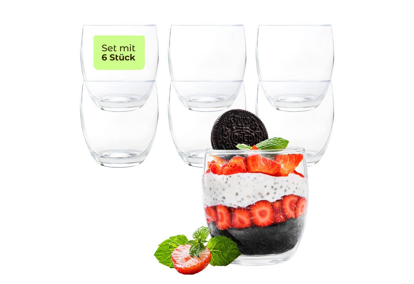 KONZEPT Dessertschale Dessertgläser Set aus Glas, große Gläser für Nachtisch, (6-tlg), glas, 225 ml von KONZEPT
