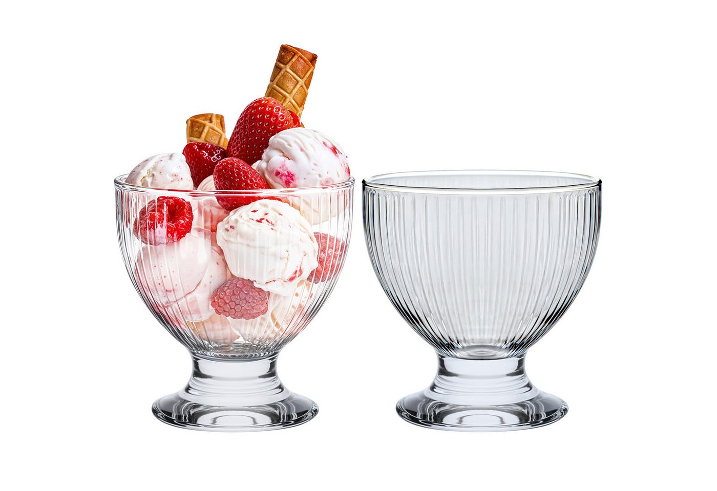 KONZEPT Eisschale Eisbecher Glas Set, Glasschale mit Fuß 405 ml, Glas Geriffelt für Eis, (8-tlg), Perfekt für Schichtdessert, Candy Bar Zubehör von KONZEPT