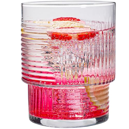 KONZEPT Geriffelte Gläser Set 6-teilig, 320ml transparente Trinkgläser Set, Ideal für Eiskaffee, Cocktails, Säfte, Spülmaschinenfest von KONZEPT