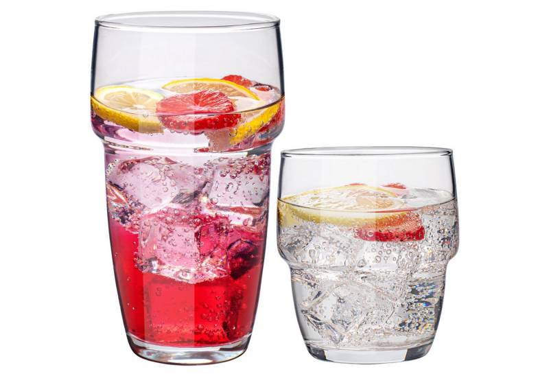 KONZEPT Gläser-Set 12 teilig stapelbar, 6er Gläser 300ml und 6 er Trinkgläser 240ml, Wassergläser Set, Ideal für Saft, Cocktails, Eiskaffee von KONZEPT